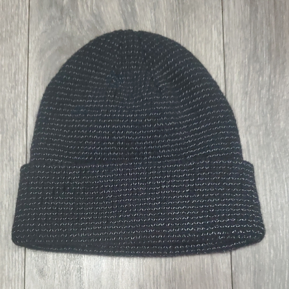 Classic Black and Silver Knit Beanie Cuffed Winter Hat Beanie